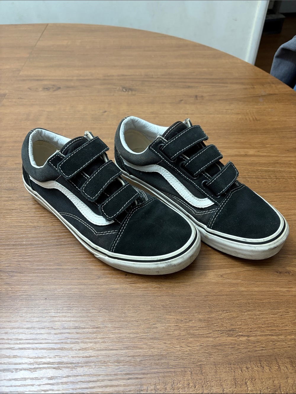 Vans Kids Black Skate Sneakers with White Stripe and Velcro